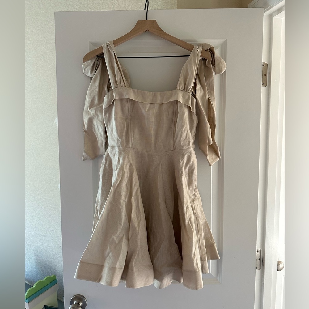 DISSH Beige Tie-Shoulder Fit-and-Flare Dress